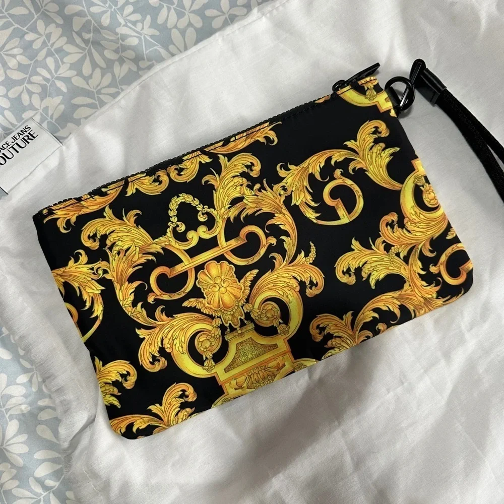 Versace Jeans Collection Black and Gold Wallet with Baroque Design NWOT